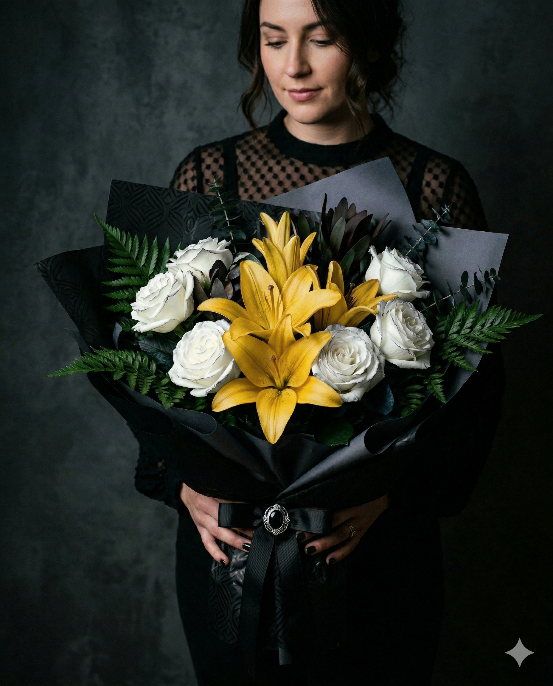 Premium Yellow Lily & White Rose Bouquet