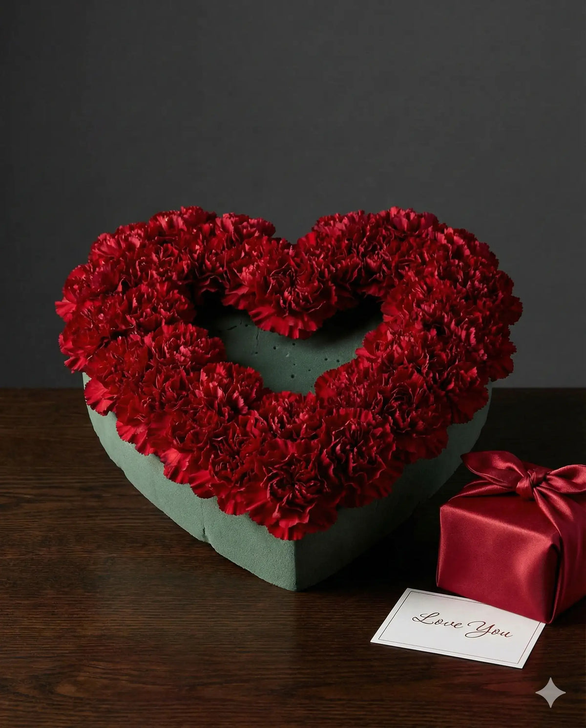 Red Carnation Heart Arrangement - Romantic Valentine's Gift