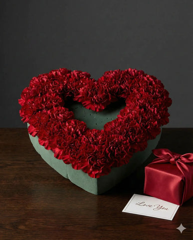 Red Carnation Heart Arrangement - Romantic Valentine's Gift