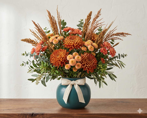 Rustic Autumn Bouquet & Orange Gerbera Centerpiece