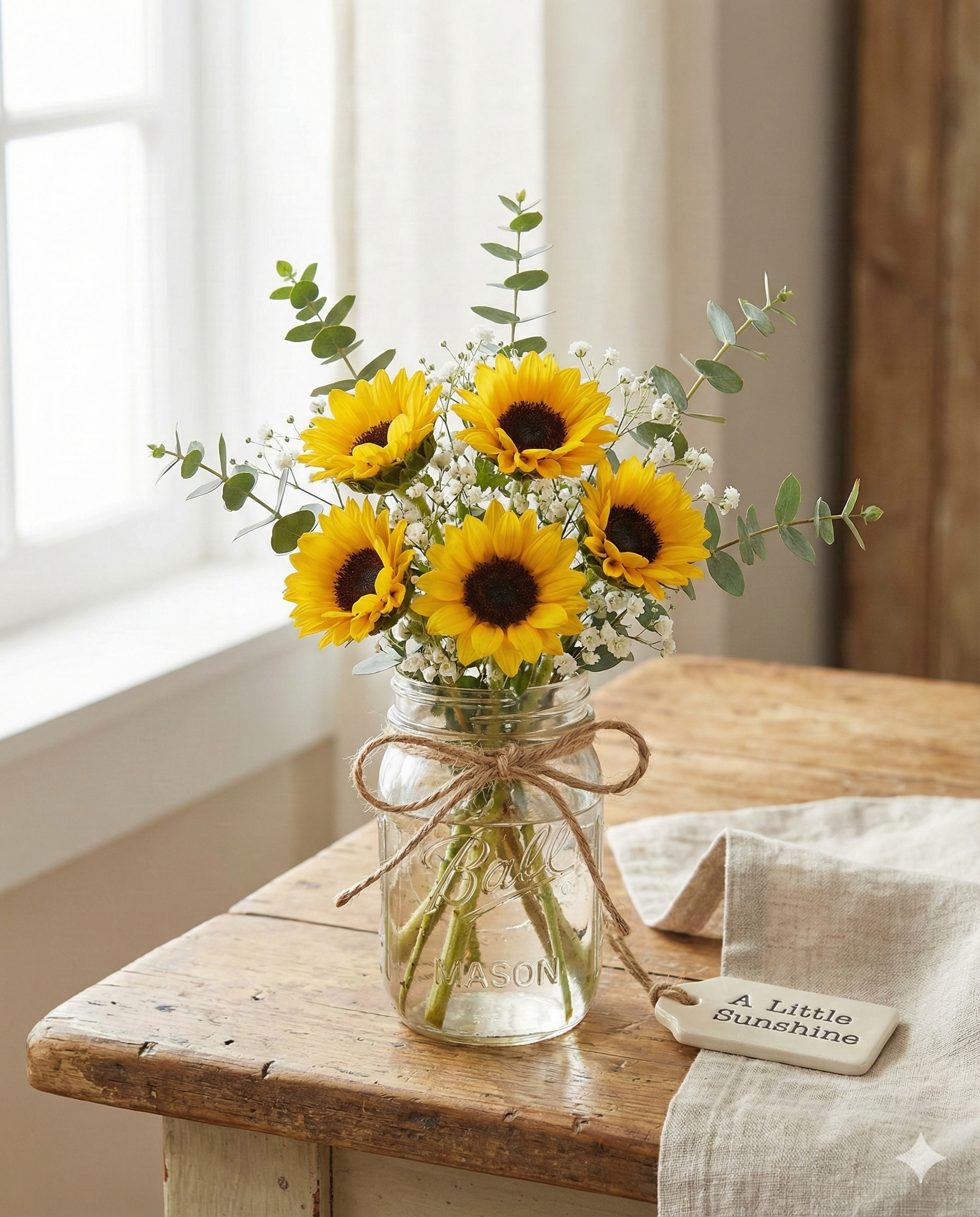 Sunflower Mason Jar Arrangement - Cheerful Gift