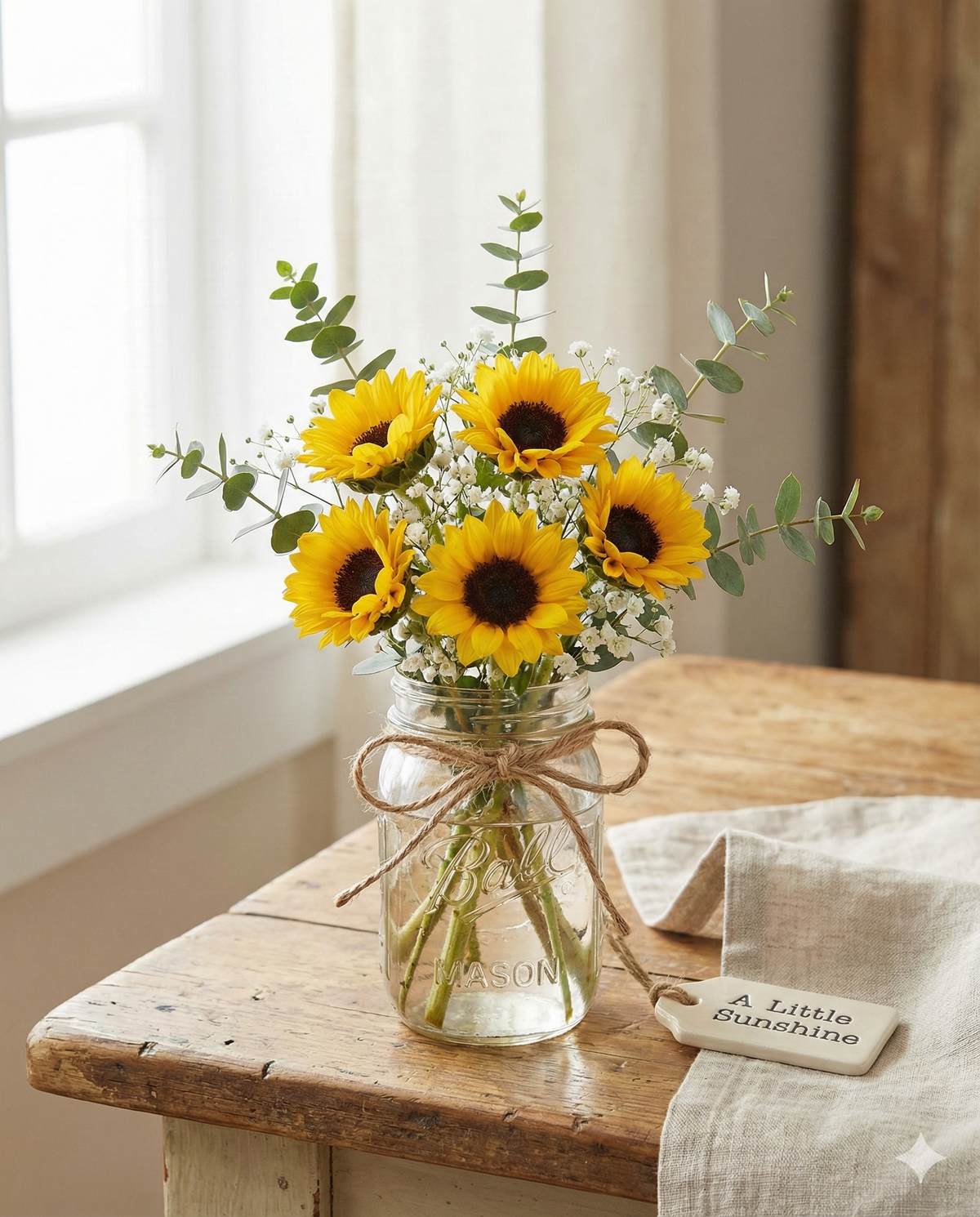 Sunflower Mason Jar Arrangement - Cheerful Gift