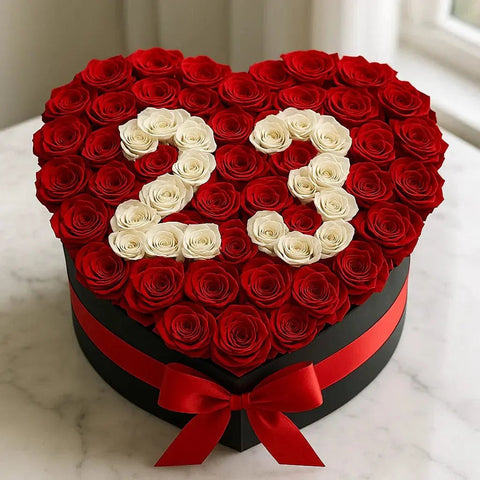 100 Rose Heart Box with Custom Letter or Number
