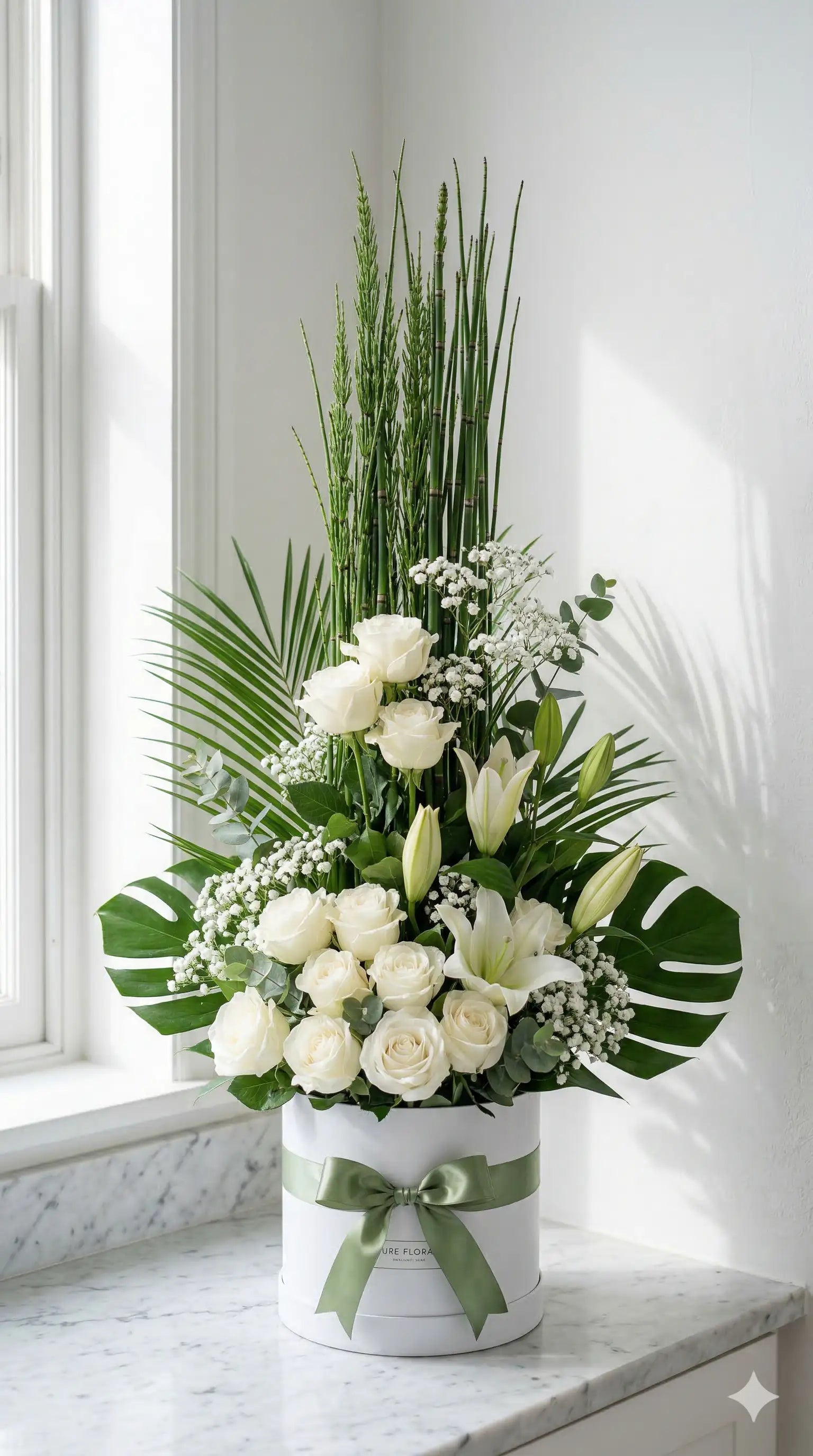 White Roses and Lilies Elegant Tall Floral Box