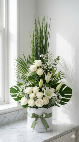 White Roses and Lilies Elegant Tall Floral Box