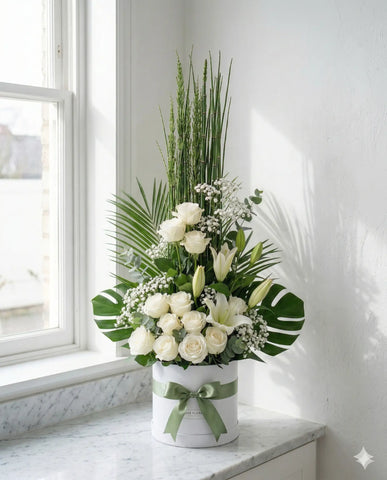 White Roses and Lilies Elegant Tall Floral Box