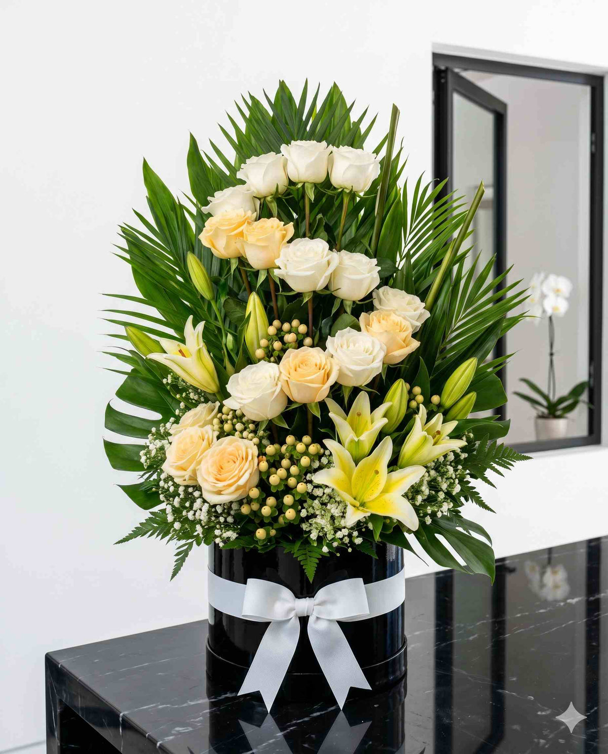 Elegant Roses & Lily Black Box | Corporate Flowers