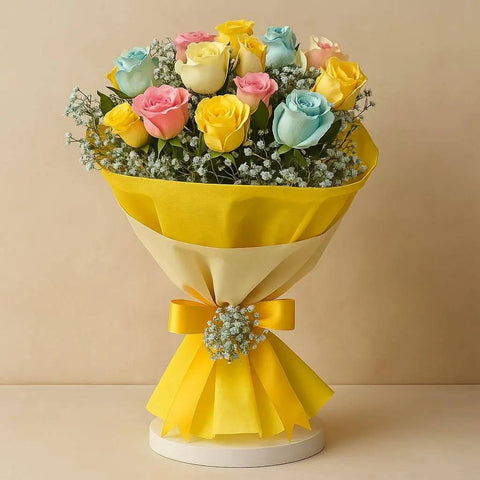 Mixed Colour Rose Hand Bouquet with Baby’s Breath Regular price