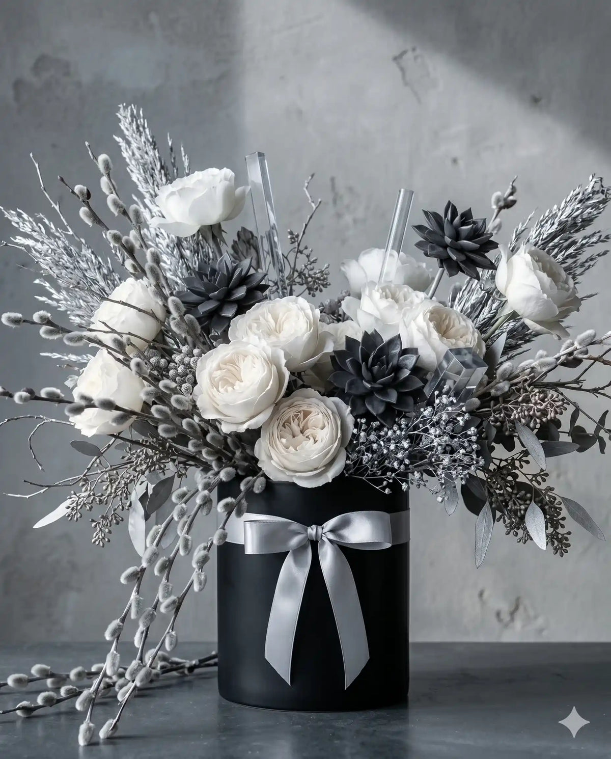 Modern Monochrome Bouquet | Elegant White Roses