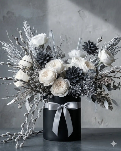 Modern Monochrome Bouquet | Elegant White Roses